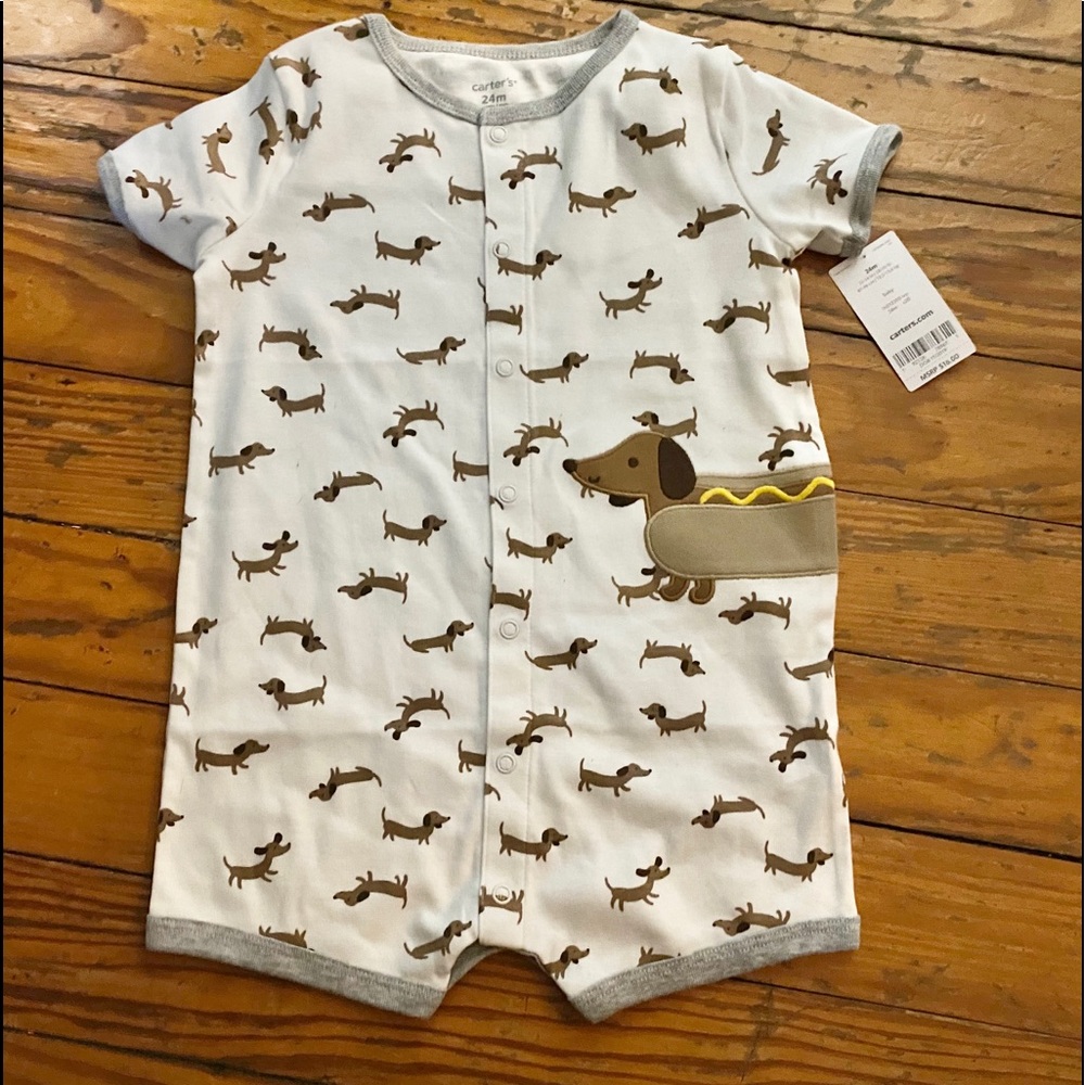 Carter’s 24 month weenie dog shorts onesie NWT